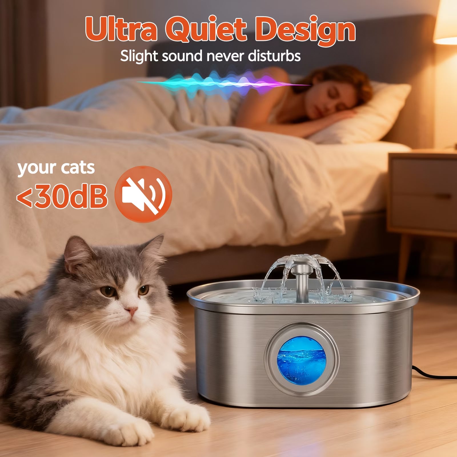  Stainless Steel Cat Water Fountain – 108oz/3.2L Automatic Pet Water Dispenser for Cats & Dogs