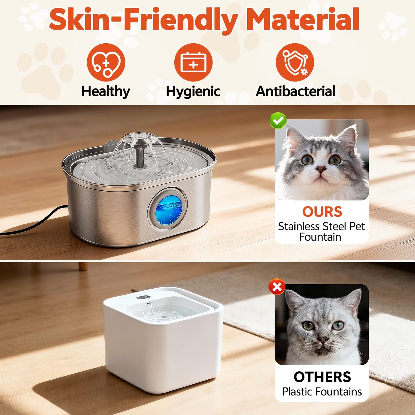  Stainless Steel Cat Water Fountain – 108oz/3.2L Automatic Pet Water Dispenser for Cats & Dogs