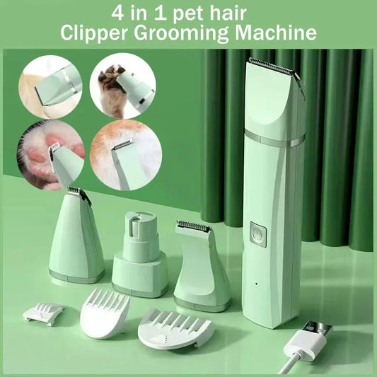4-in-1 Cordless Pet Grooming Clippers – Low Noise Rechargeable Dog & Cat Trimmer Set