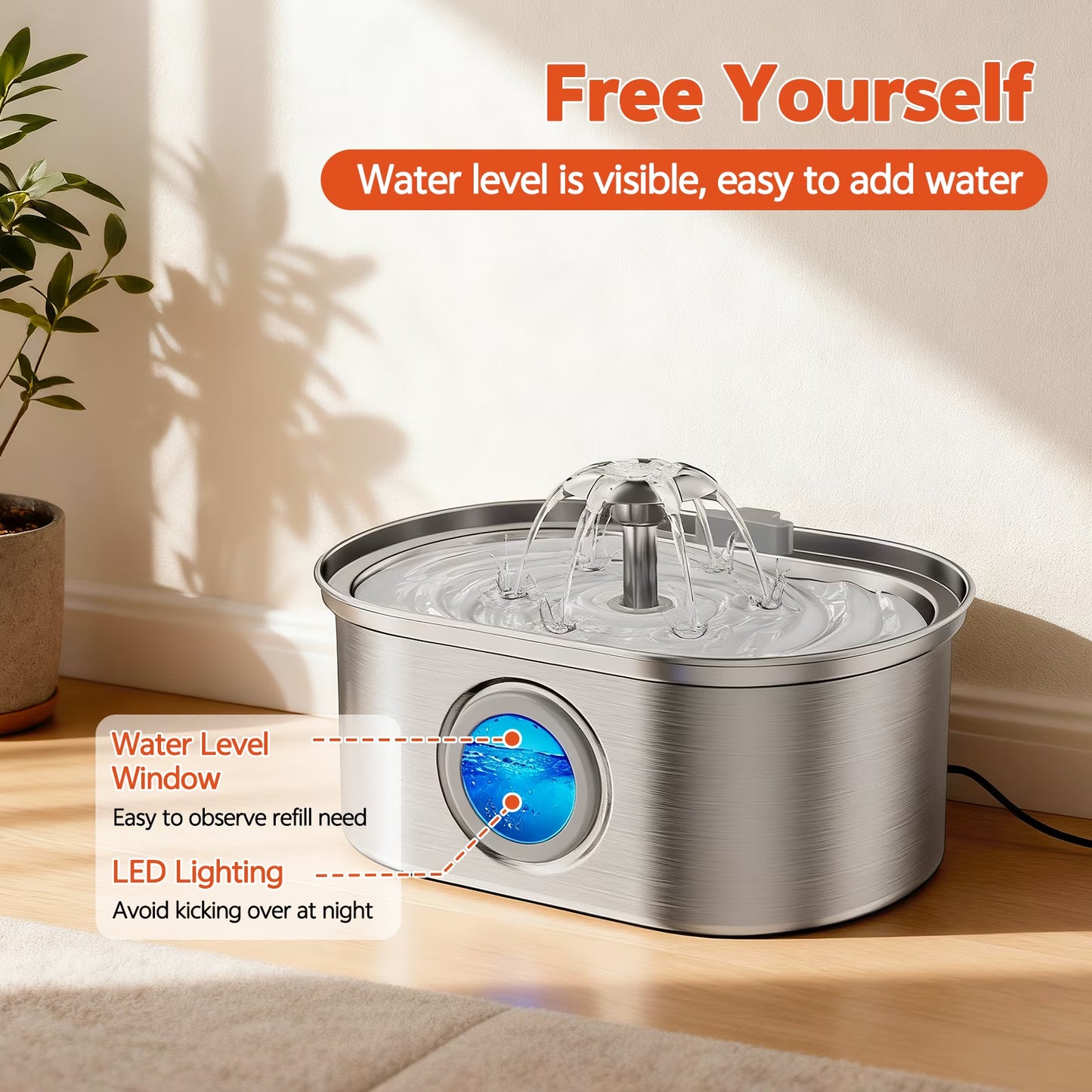  Stainless Steel Cat Water Fountain – 108oz/3.2L Automatic Pet Water Dispenser for Cats & Dogs