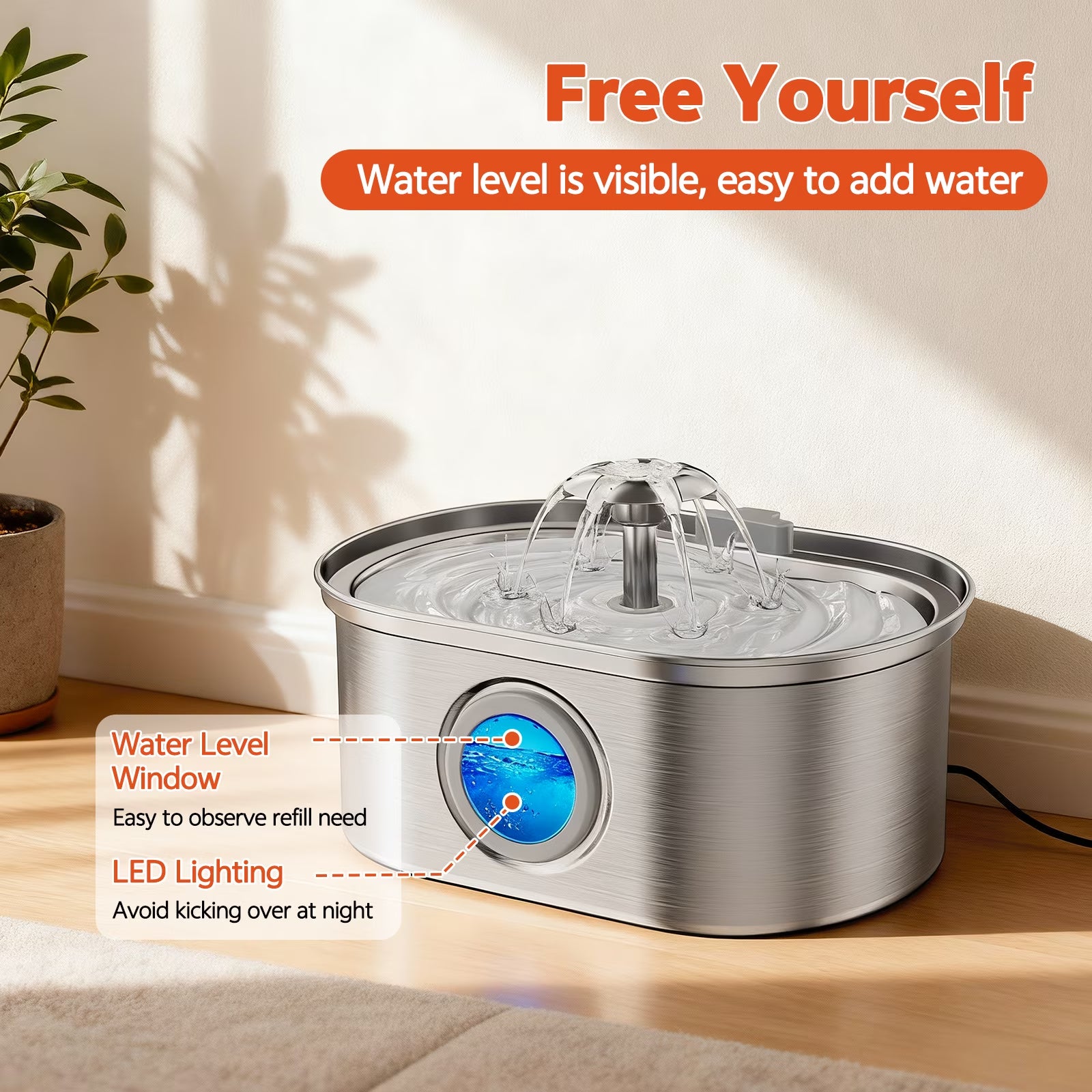  Stainless Steel Cat Water Fountain – 108oz/3.2L Automatic Pet Water Dispenser for Cats & Dogs