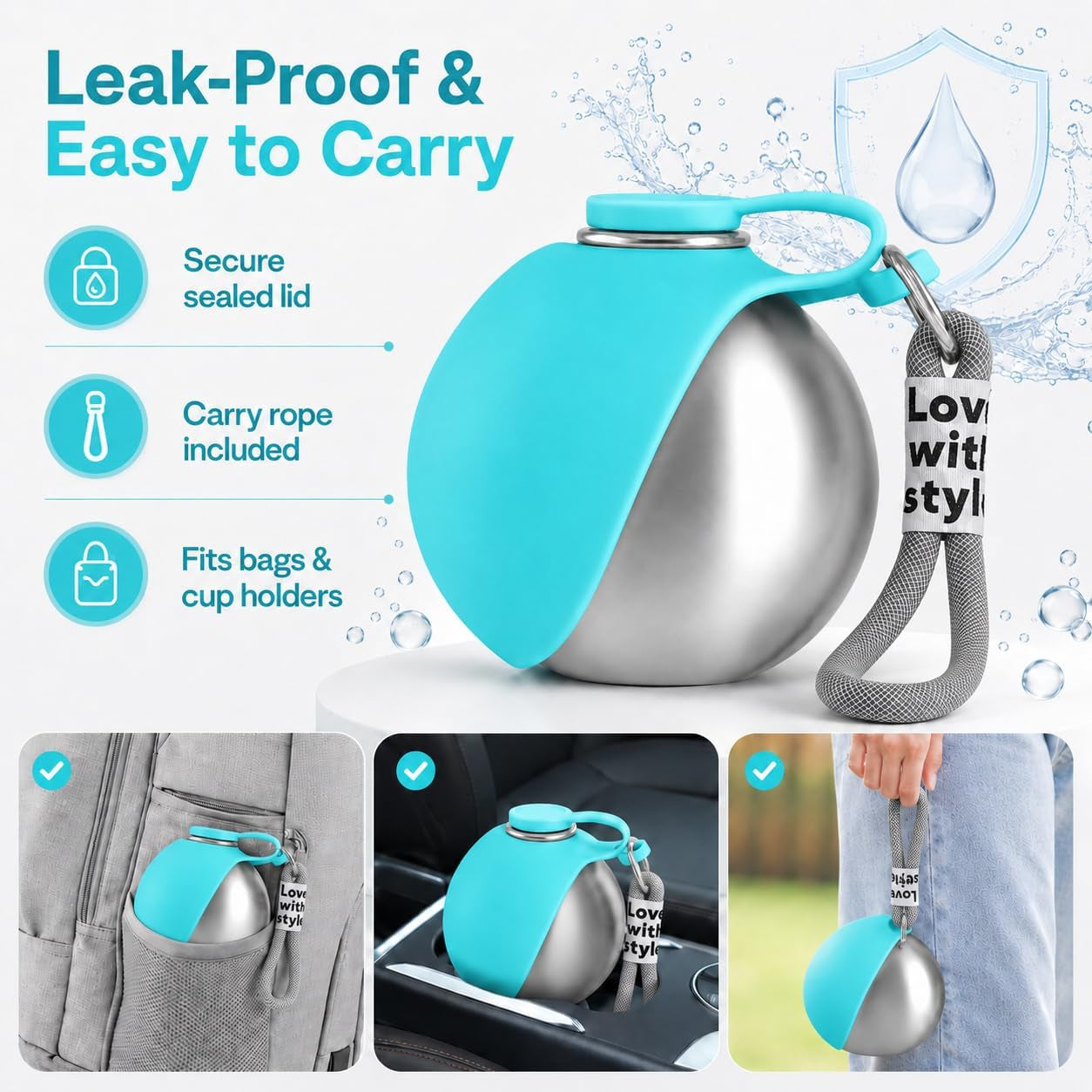 Portable Dog Water Bottle with Foldable Bowl – Leak-Proof Stainless Steel Pet Water Dispenser for Walking, Hiking, Travel & Outdoor Adventures (10 oz)