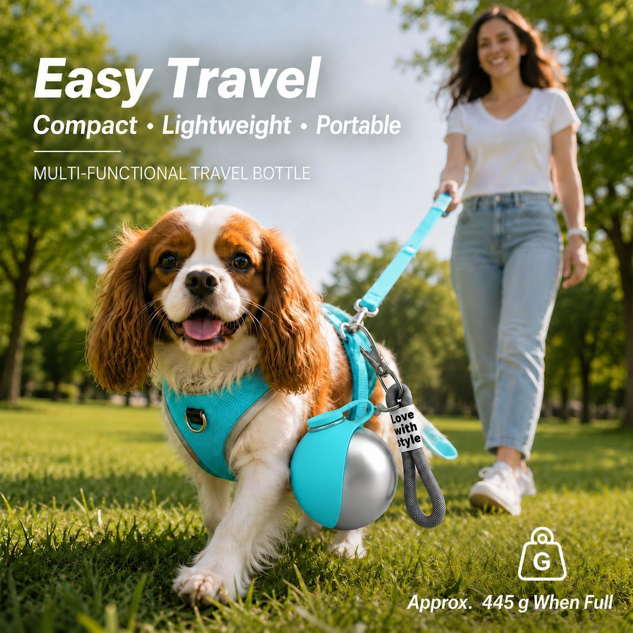 Portable Dog Water Bottle with Foldable Bowl – Leak-Proof Stainless Steel Pet Water Dispenser for Walking, Hiking, Travel & Outdoor Adventures (10 oz)