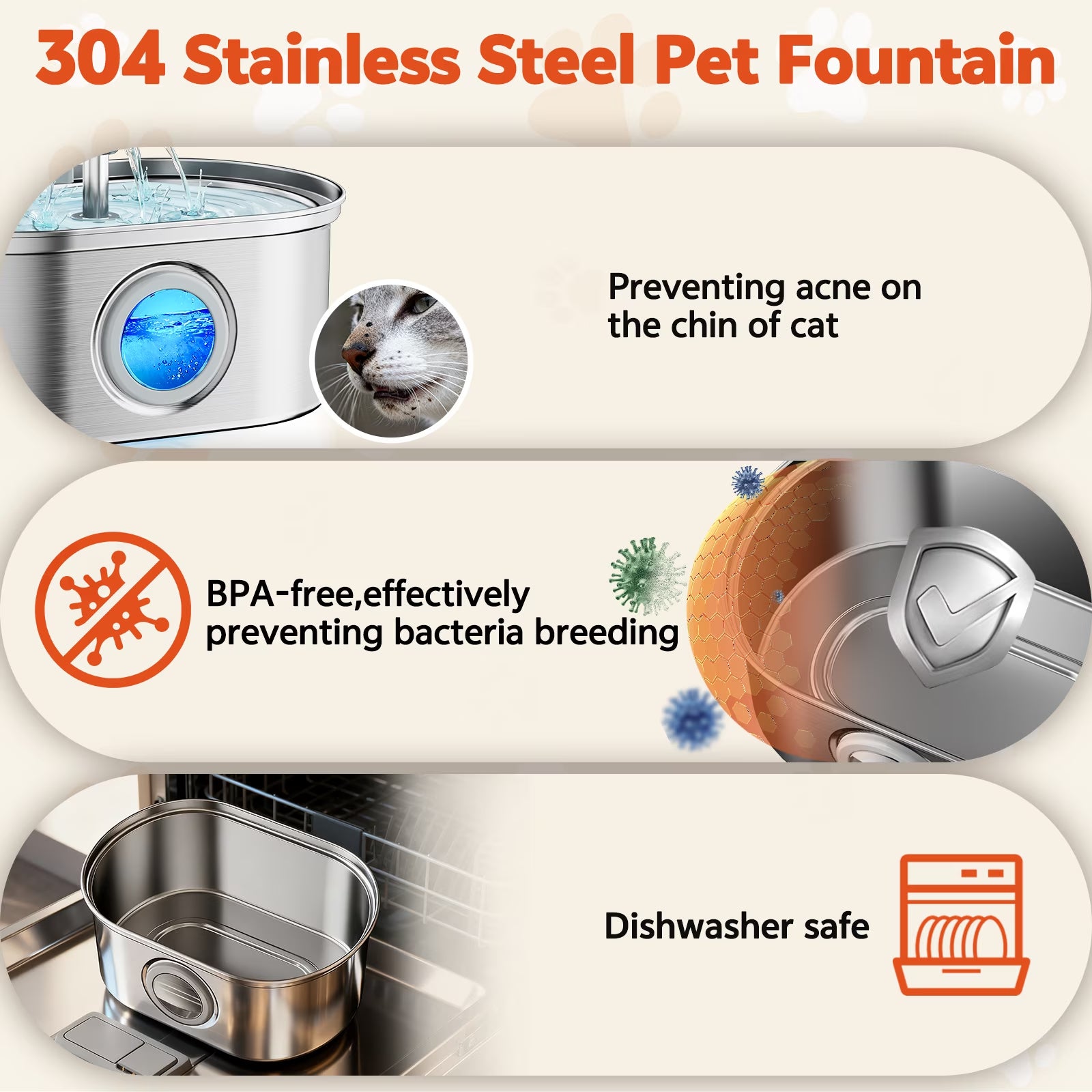  Stainless Steel Cat Water Fountain – 108oz/3.2L Automatic Pet Water Dispenser for Cats & Dogs