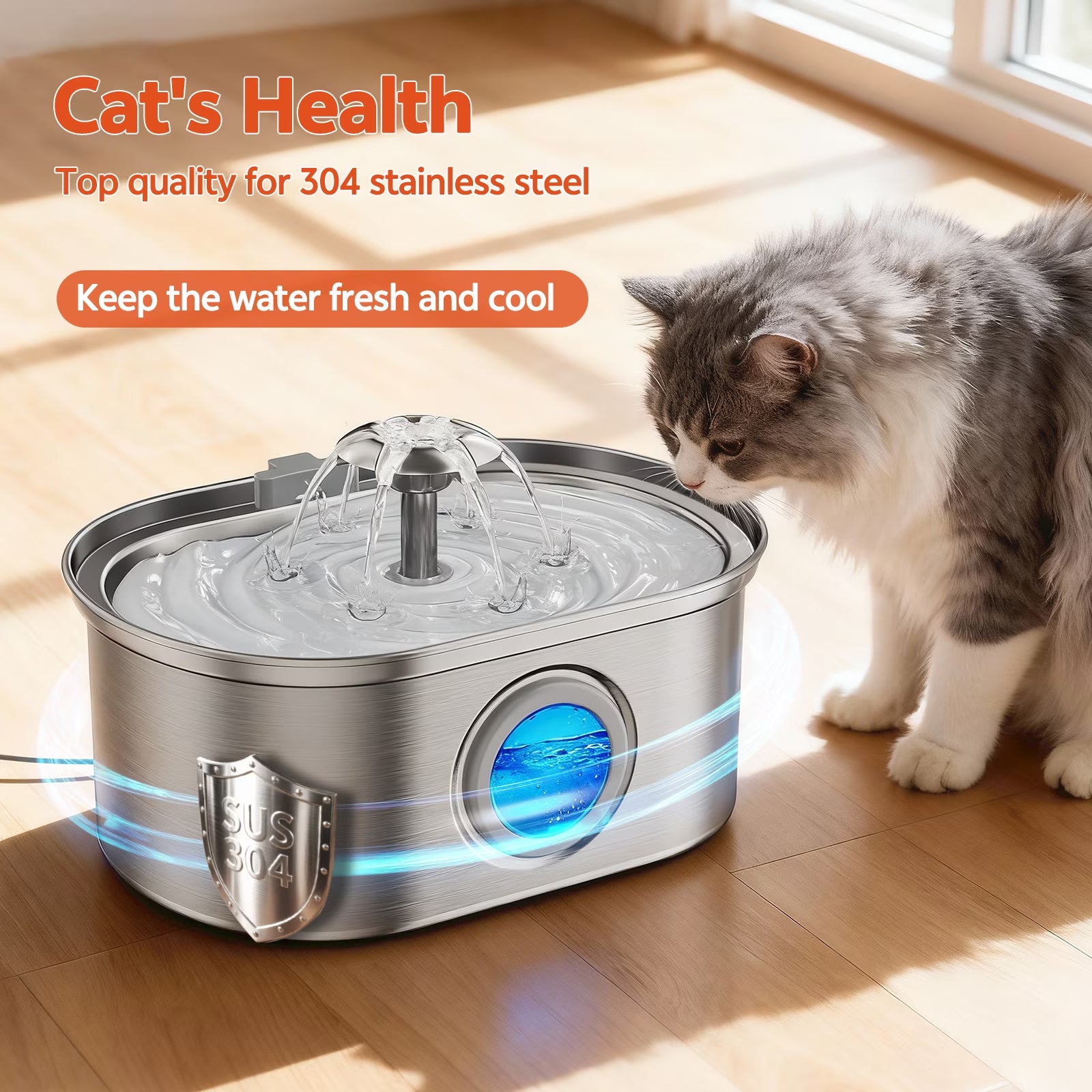  Stainless Steel Cat Water Fountain – 108oz/3.2L Automatic Pet Water Dispenser for Cats & Dogs
