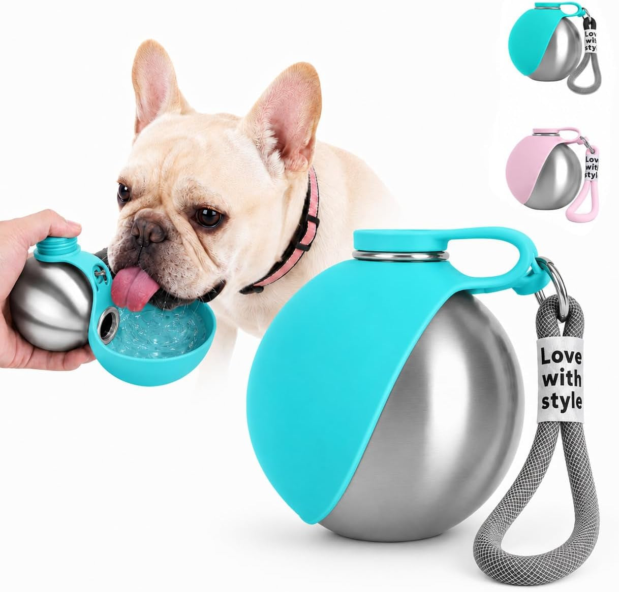 Portable Dog Water Bottle with Foldable Bowl – Leak-Proof Stainless Steel Pet Water Dispenser for Walking, Hiking, Travel & Outdoor Adventures (10 oz)
