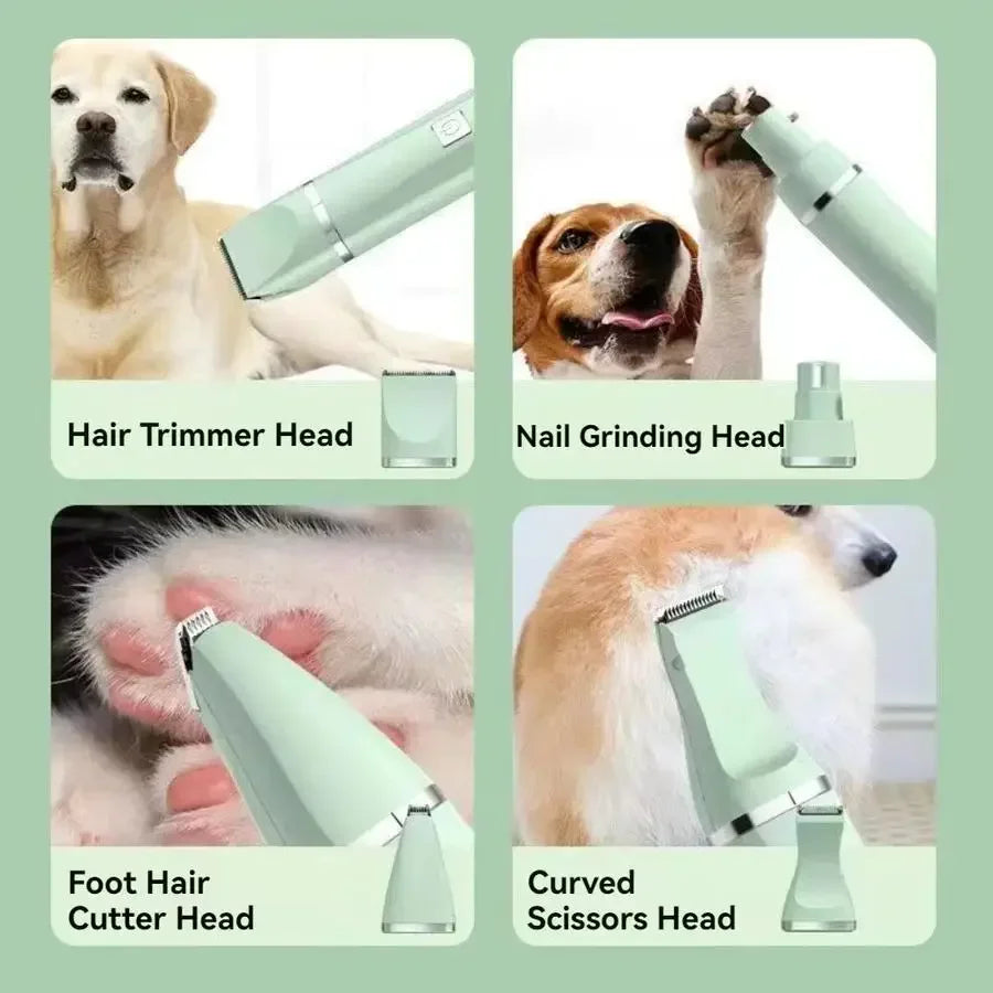 4-in-1 Cordless Pet Grooming Clippers – Low Noise Rechargeable Dog & Cat Trimmer Set