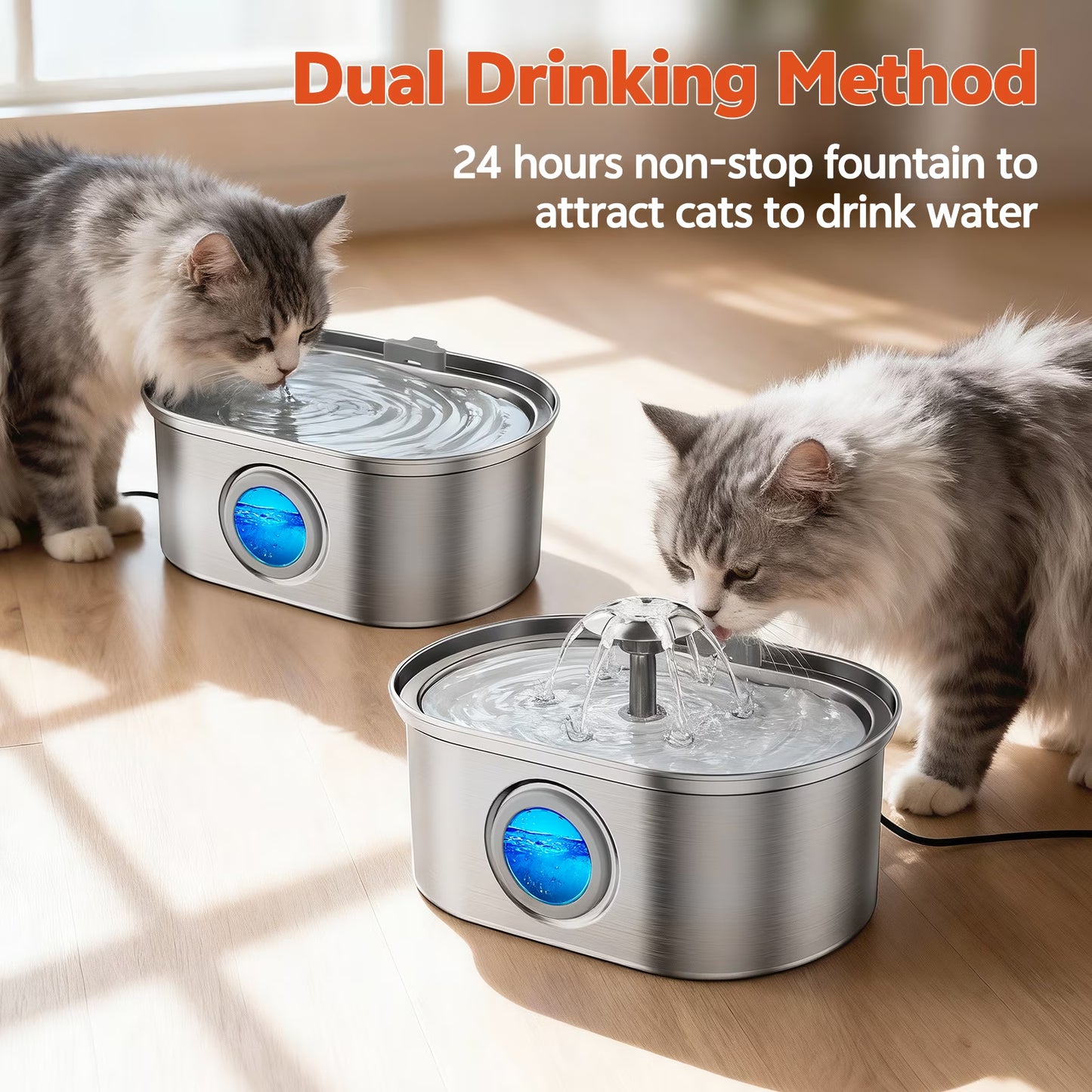  Stainless Steel Cat Water Fountain – 108oz/3.2L Automatic Pet Water Dispenser for Cats & Dogs